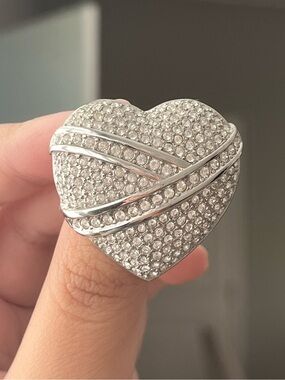 Authentic Vintage Dior Ribbon Wrapped Heart Rhinestone Pavé Silver Brooch Pin
